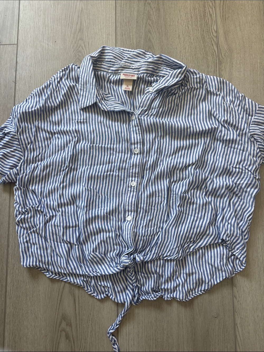 Mossimo Supply Co. Blue and White Striped Button Front Tie-Hem Shirt